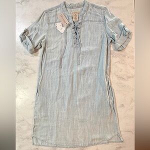 NWT Philosophy Essential Tencel Chambray Denim Lace Up Shirt Dress Size Medium